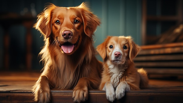 simpatico gatto e cane sul pavimento di legno