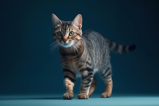 Simpatico gatto isolato su sfondo blu Generativo Ai