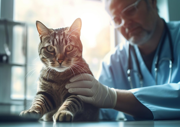 Simpatico gatto nella clinica veterinaria IA generativa