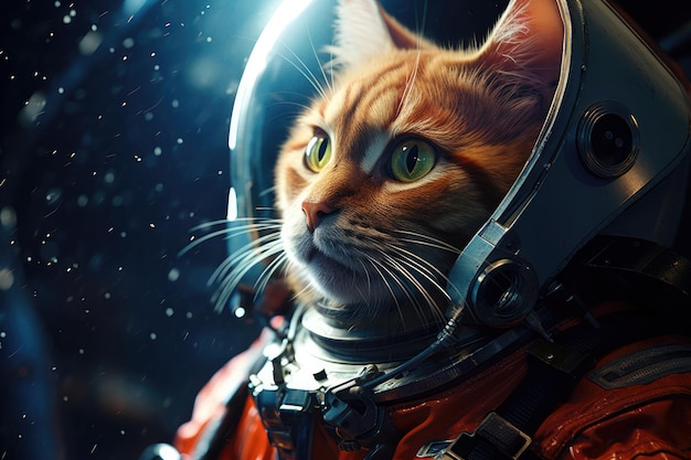 Simpatico gatto spaziale vestito con tuta da astronauta