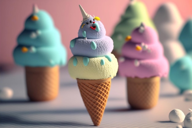 Simpatico gelato 3D Gelato gustoso e dolce con colori moderni Ai generativa