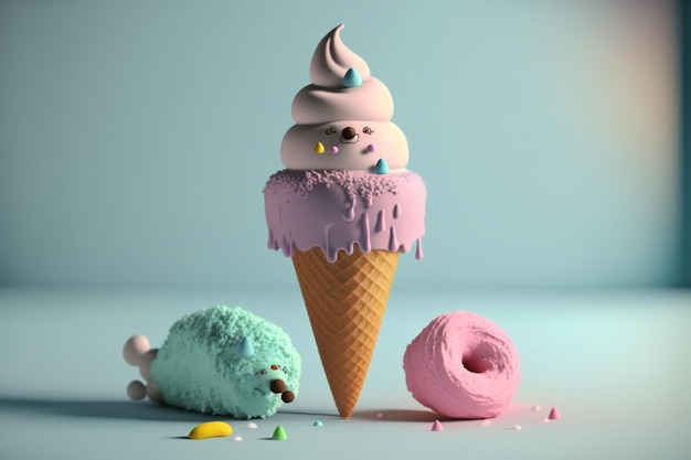 Simpatico gelato 3D Gelato gustoso e dolce con colori moderni Ai generativa