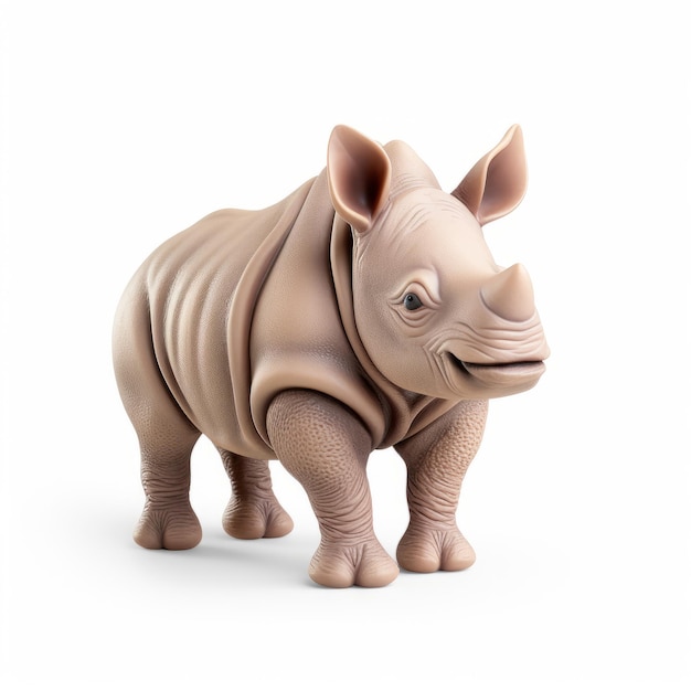 Simpatico Giocattolo Rhino Fotorealistico 3d Clay Render Su Sfondo Bianco