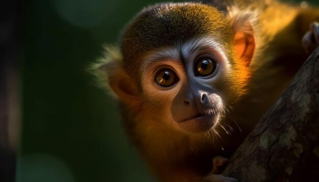 Simpatico giovane macaco che fissa un ritratto ravvicinato generato dall'intelligenza artificiale