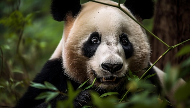 Simpatico lemure e panda gigante nella riserva naturale generati dall'intelligenza artificiale