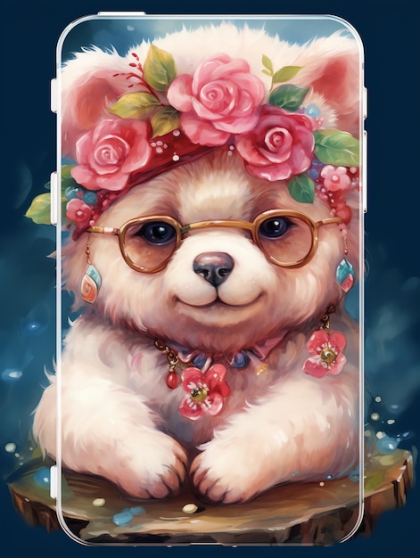 Simpatico orsetto con occhiali da sole Boho per la decorazione artistica da parete con illustrazione della cameretta dei bambini