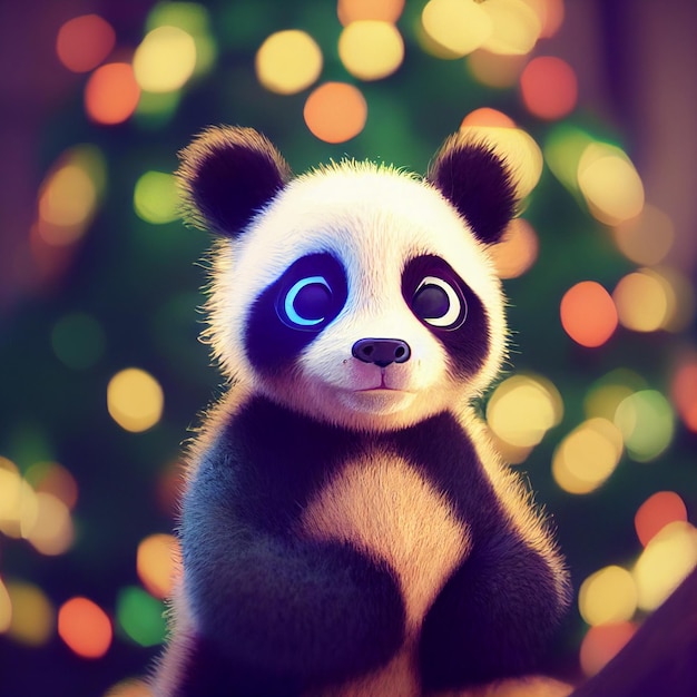 Simpatico orsetto panda con occhi grandi rendering 3D fumetto illustrazione