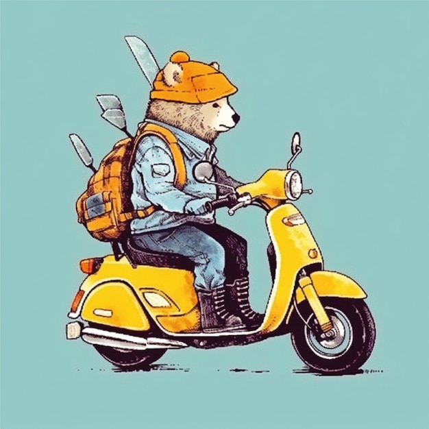 simpatico orso in sella a motocicletta personaggio catoon illustrazione