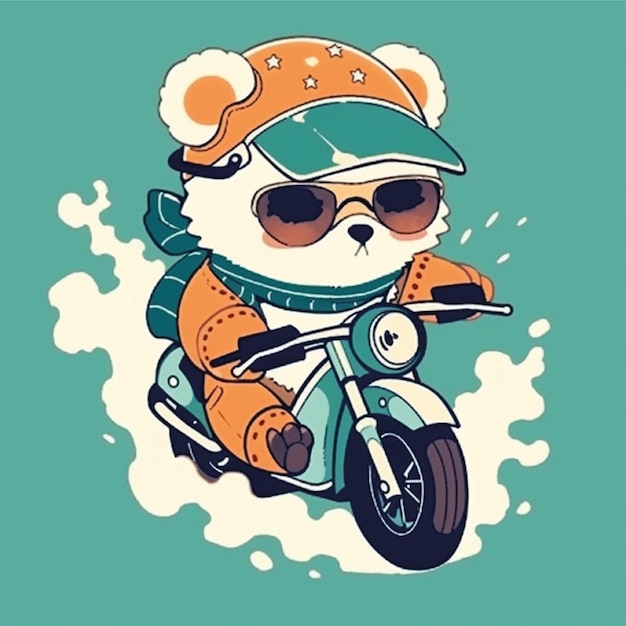 simpatico orso in sella a motocicletta personaggio catoon illustrazione