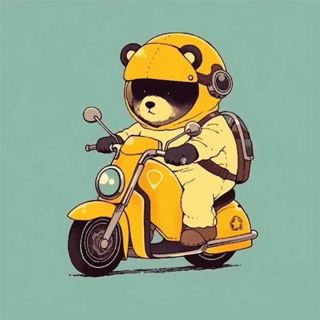 simpatico orso in sella a motocicletta personaggio catoon illustrazione