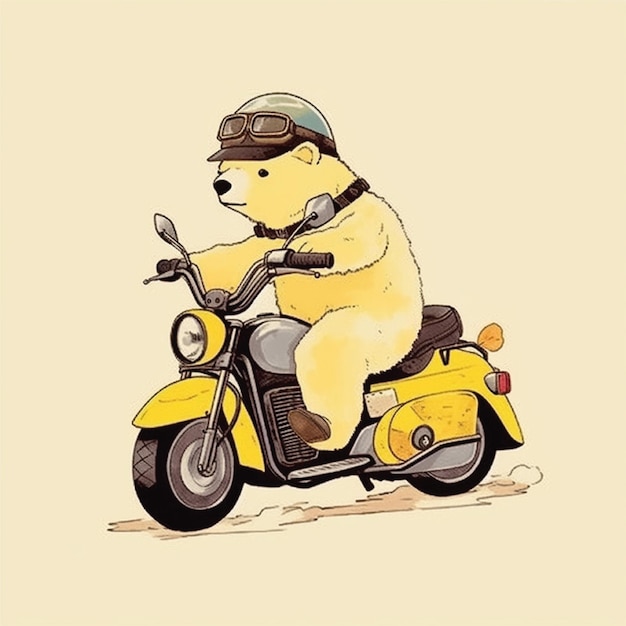 simpatico orso in sella a motocicletta personaggio catoon illustrazione