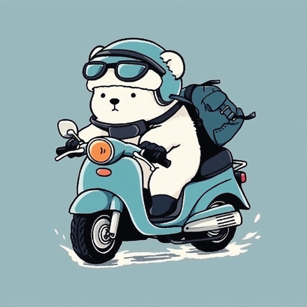 simpatico orso in sella a motocicletta personaggio catoon illustrazione