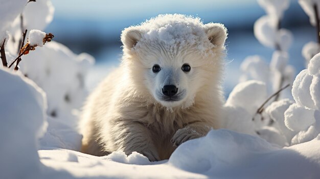 Simpatico orso polare nell'habitat generativo artico selvaggio ai