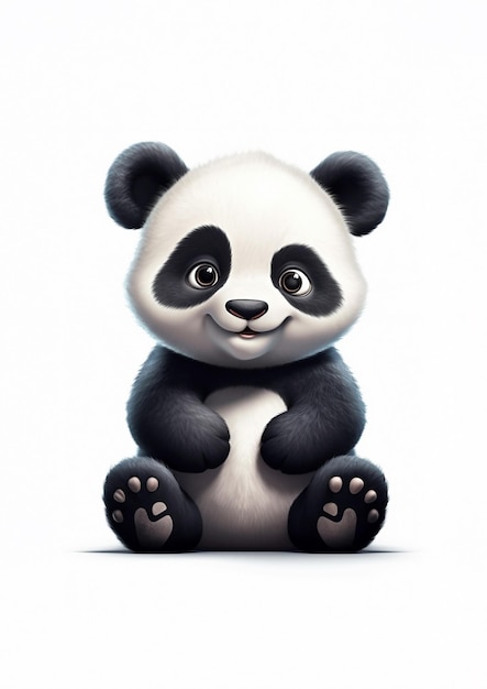 Simpatico panda seduto cartone animato isolato su uno stile di animazione illustrazione sfondo bianco