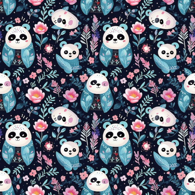 simpatico panda stile boho arte naif Modello senza cuciture