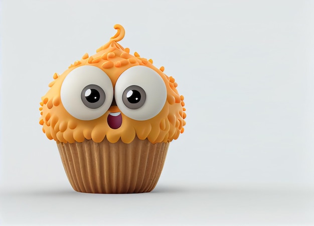 Simpatico personaggio cupcake rendering 3d