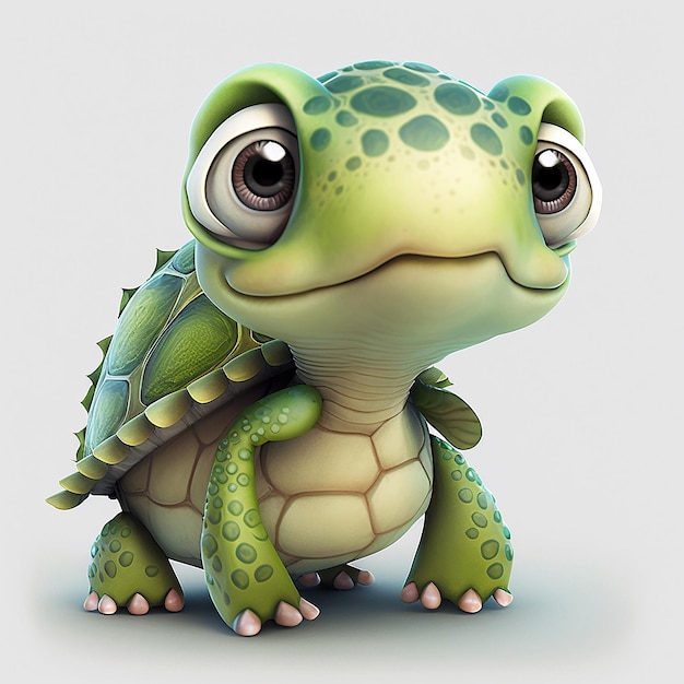 Simpatico personaggio dei cartoni animati di tartaruga che utilizza l'IA generativa