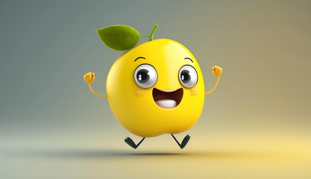 Simpatico personaggio dei cartoni animati Happy lemon IA generativa