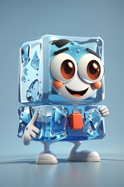 Simpatico personaggio dei cubetti di ghiaccio dei cartoni animati generato dall'intelligenza artificiale