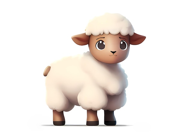 Simpatico personaggio di agnello di pecora isolato su sfondo bianco AI