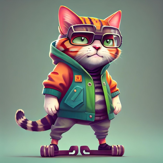 Simpatico personaggio di gatto cattivo con outfit estetico streetwear