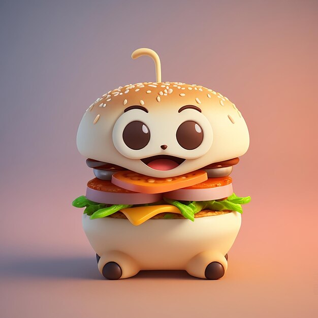 Simpatico personaggio di hamburger dei cartoni animati generato dall'intelligenza artificiale