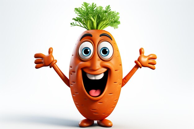 Simpatico personaggio di verdure divertenti ed emotive animate espressioni animate espressioni stravaganti espressioni giocose sfondo bianco carote felici