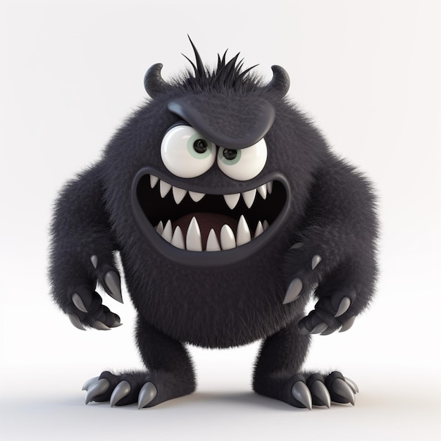 Simpatico personaggio mostro colorato di nero con espressione arrabbiata 3d illustrazione generativa ai