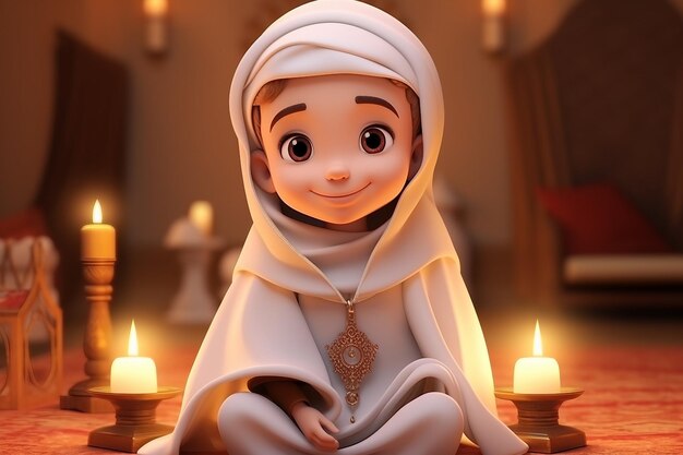 Simpatico personaggio musulmano 3D per la celebrazione del Ramadhan Kareem