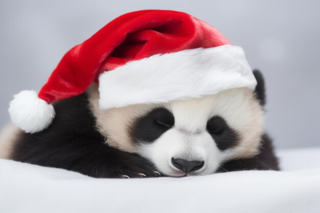 Simpatico piccolo panda festivo che indossa un cappello da Babbo Natale