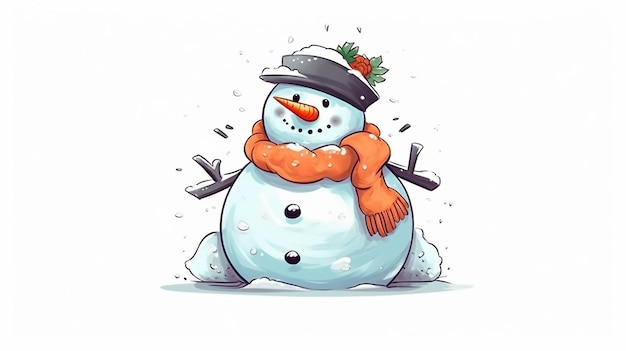 Simpatico pupazzo di neve illustrazione moderna vacanza design per natale IA generativa