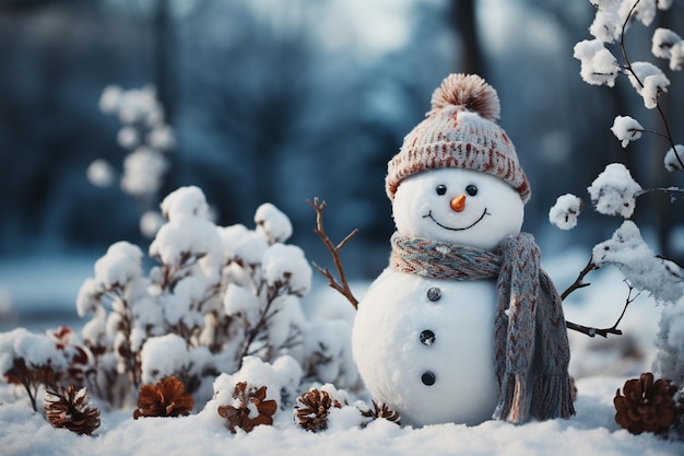 simpatico pupazzo di neve su sfondo di Natale