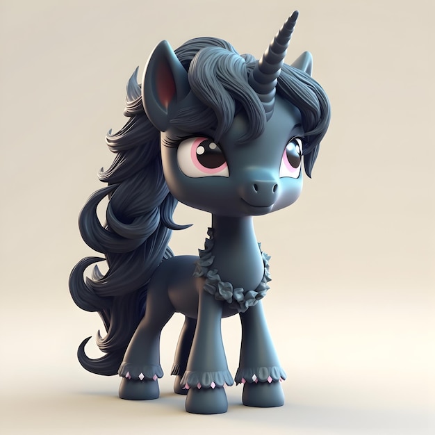 Simpatico rendering 3d di unicorno pony fantasia nera