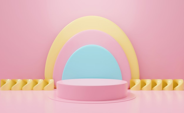 Simpatico rendering 3d per piedistallo. Visualizza il podio su sfondo rosa pastello astratto.