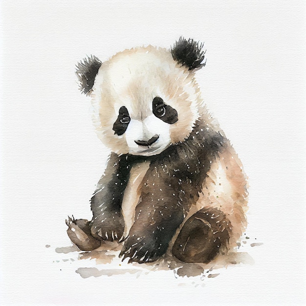 Simpatico ritratto ad acquerello panda per bambino su sfondo bianco