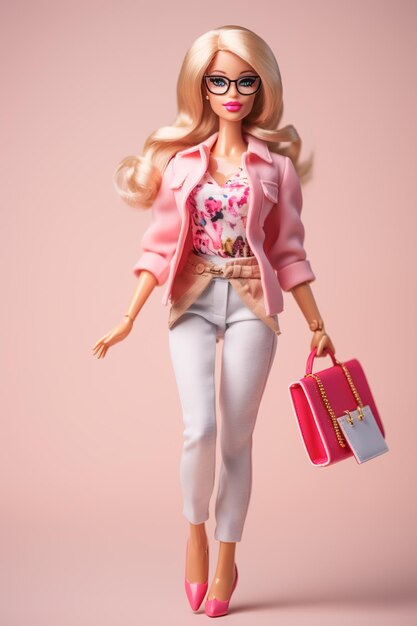 Simpatico ritratto della bambola di plastica Barbie che va a scuola