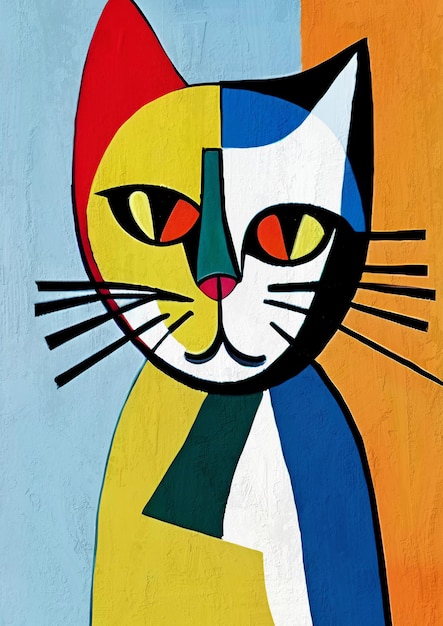 Simpatico ritratto di gatto in stile cubismo colorato