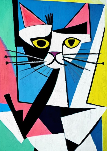 Simpatico ritratto di gatto in stile cubismo colorato