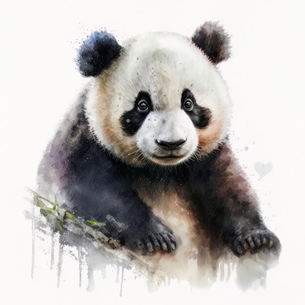 Simpatico ritratto di panda acquerello bambino su sfondo bianco Illustrazione AI Generativo