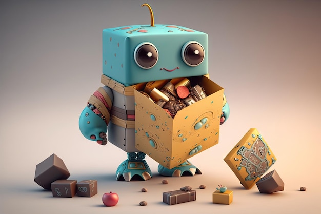 Simpatico robot con confezione regalo di prelibatezze e dolci sorprese