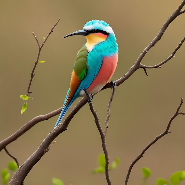 Simpatico uccello colorato beeeater seduto sul ramo di un albero con sfondo sfocato AI generato