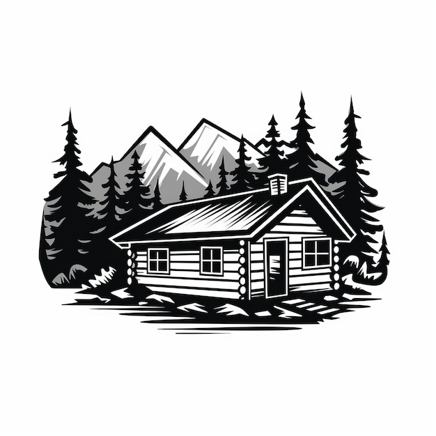 Simple Cabin Bold Stile del logo in bianco e nero Arte vettoriale