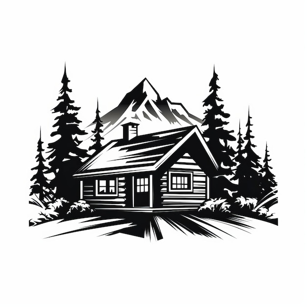 Simple Cabin Bold Stile del logo in bianco e nero Arte vettoriale