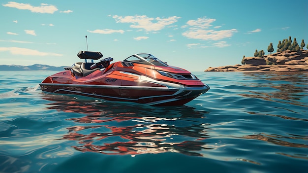 simulazione di jet ski sul mare con l'onda all'alba