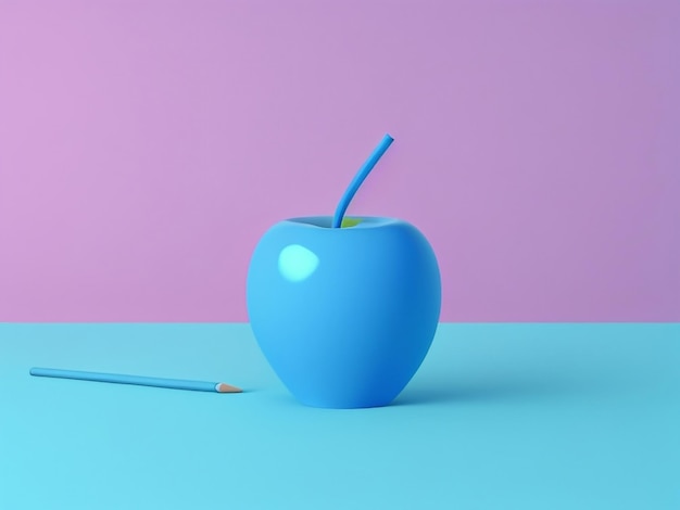 Sinergia creativa Eccezionale matita blu con mela su sfondo blu Un duo dinamico