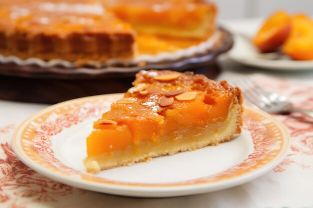 Singola fetta di crostata di albicocche su un piatto da dessert