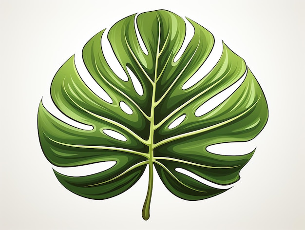Singola foglia tropicale verde di monstera sull'illustrazione di vista superiore del fondo bianco
