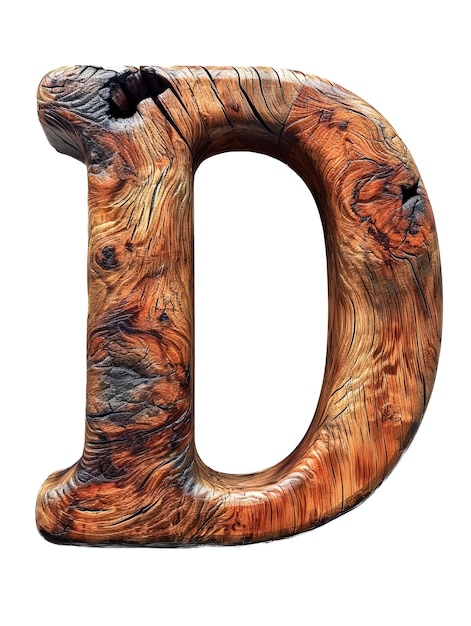 Singola lettera di legno "d" isolata su sfondo bianco