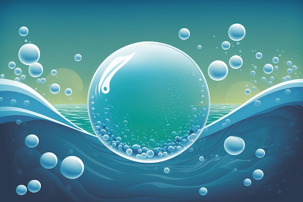 Singola onda e poche bolle sulla superficie dell'acqua blu