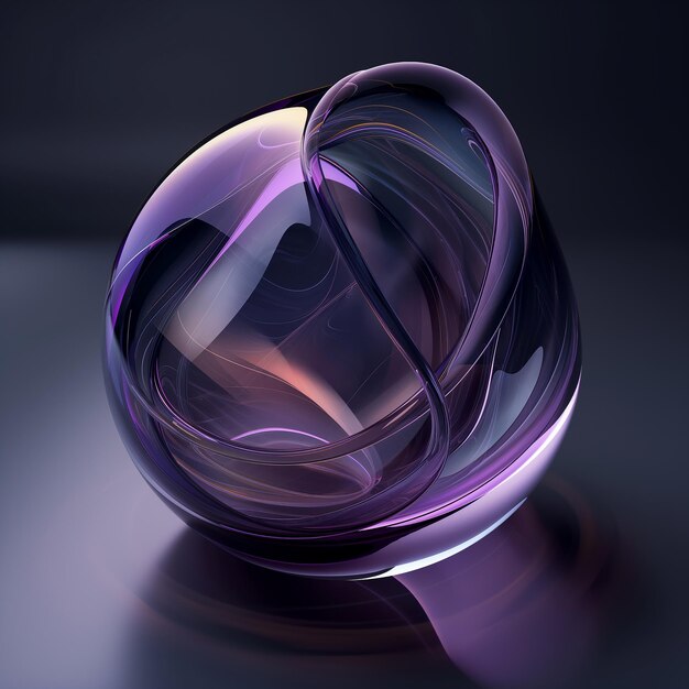 Singolare forma astratta 3D sullo sfondo nero fatto di fasci di luce di vetro all'interno di luci viola